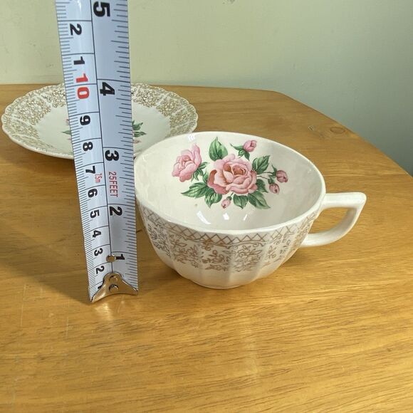 Vintage Sebring China Bouquet Cup and Saucer Set Pink Roses Gold Trim Cottage - Picture 15 of 15